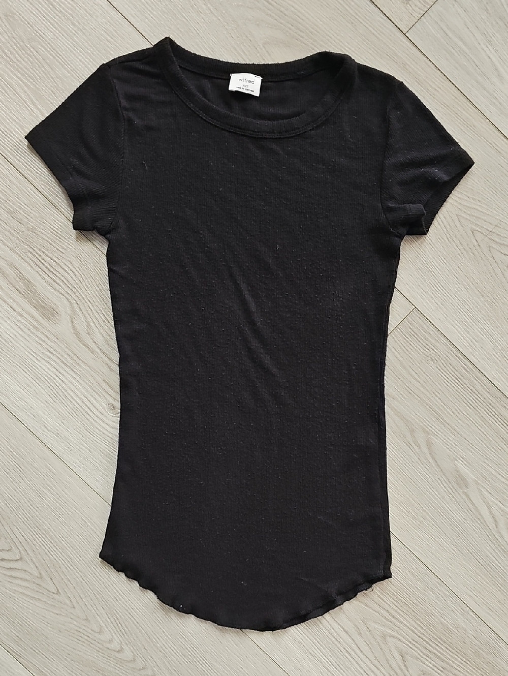Wilfred Ribbed Modal Rounded Hem Stretchy Basic Black Short Sleeve T-Shirt, XXS